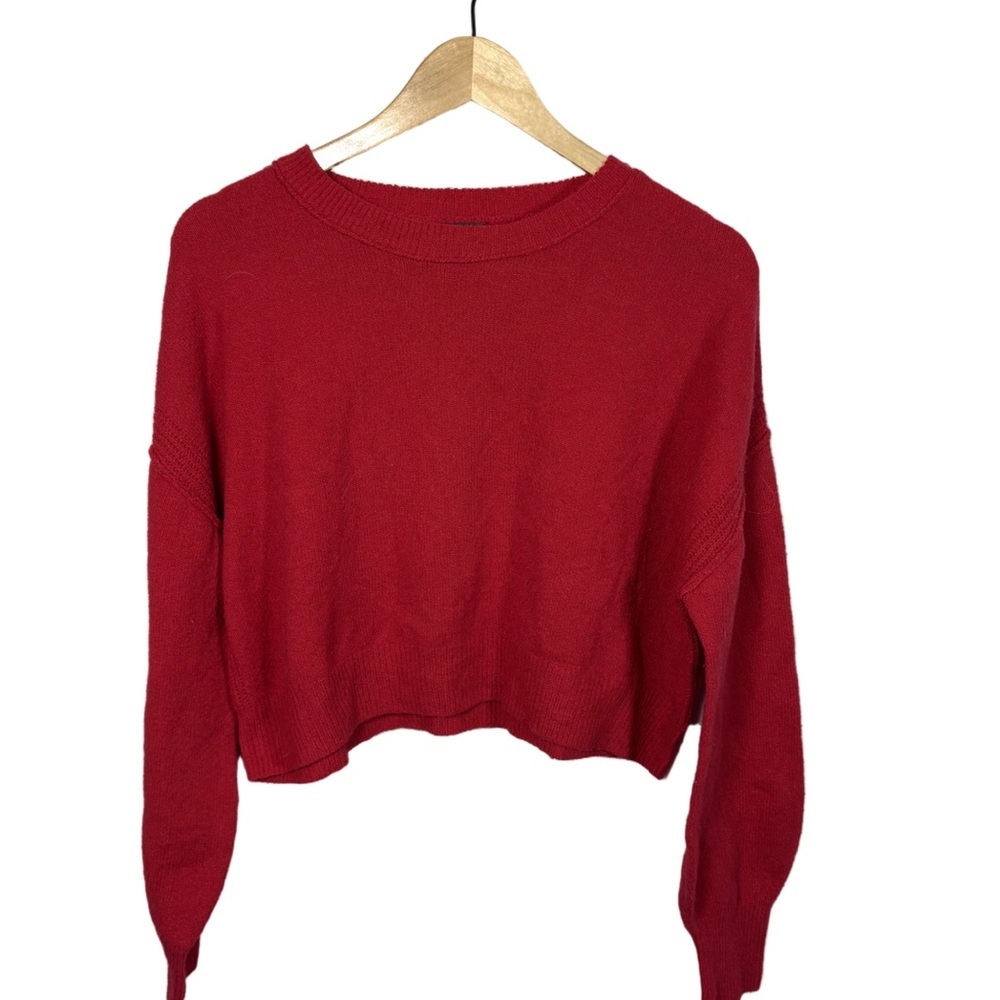 Wild Fable Red Cropped Sweater S Crew Neck Soft Knit